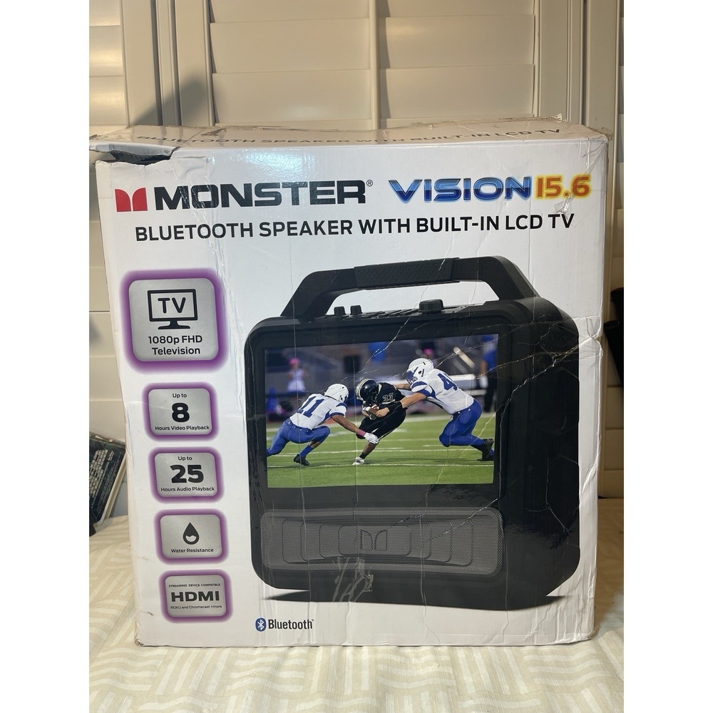 Monster Vision Bluetooth Speaker 15.6 LCD TV Screen Portable 1080p FM Radio